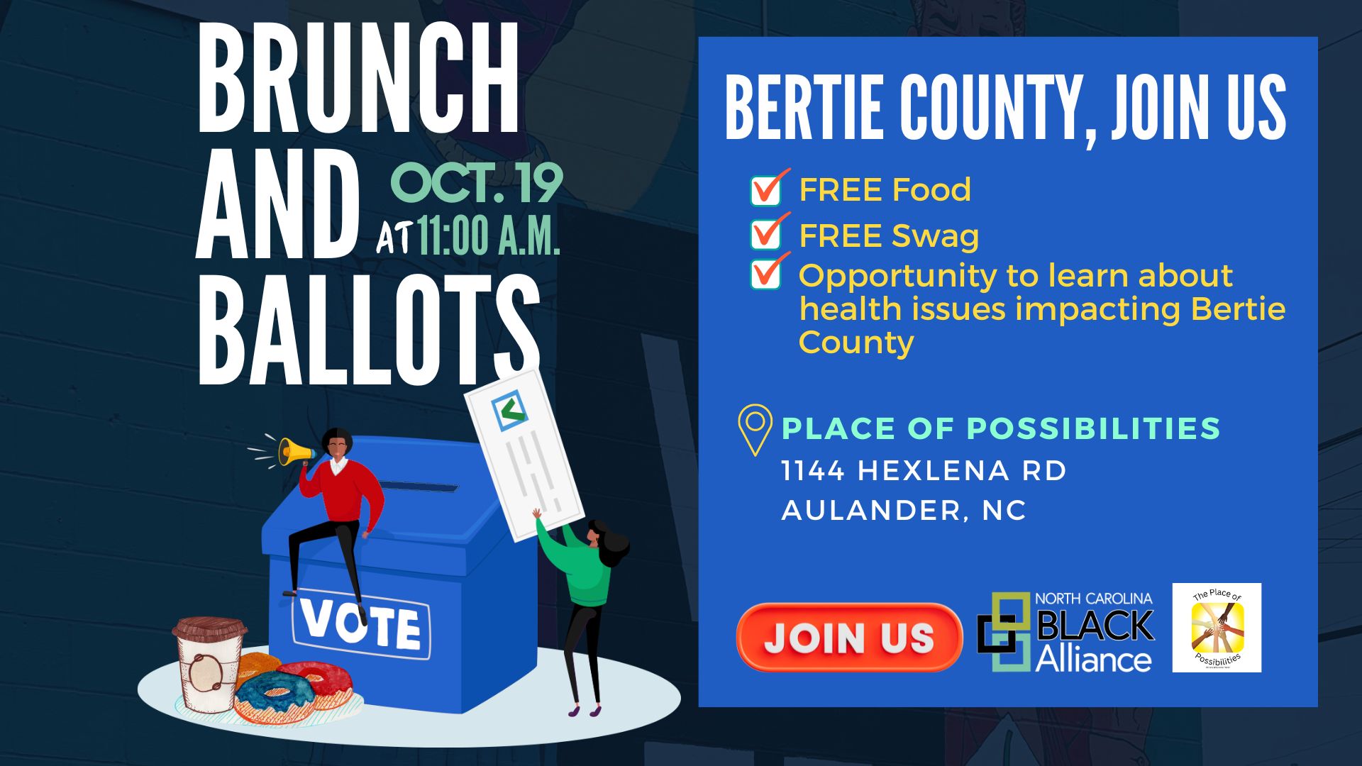 Brunch and Ballots Bertie County October 19 2024 at 11 am.