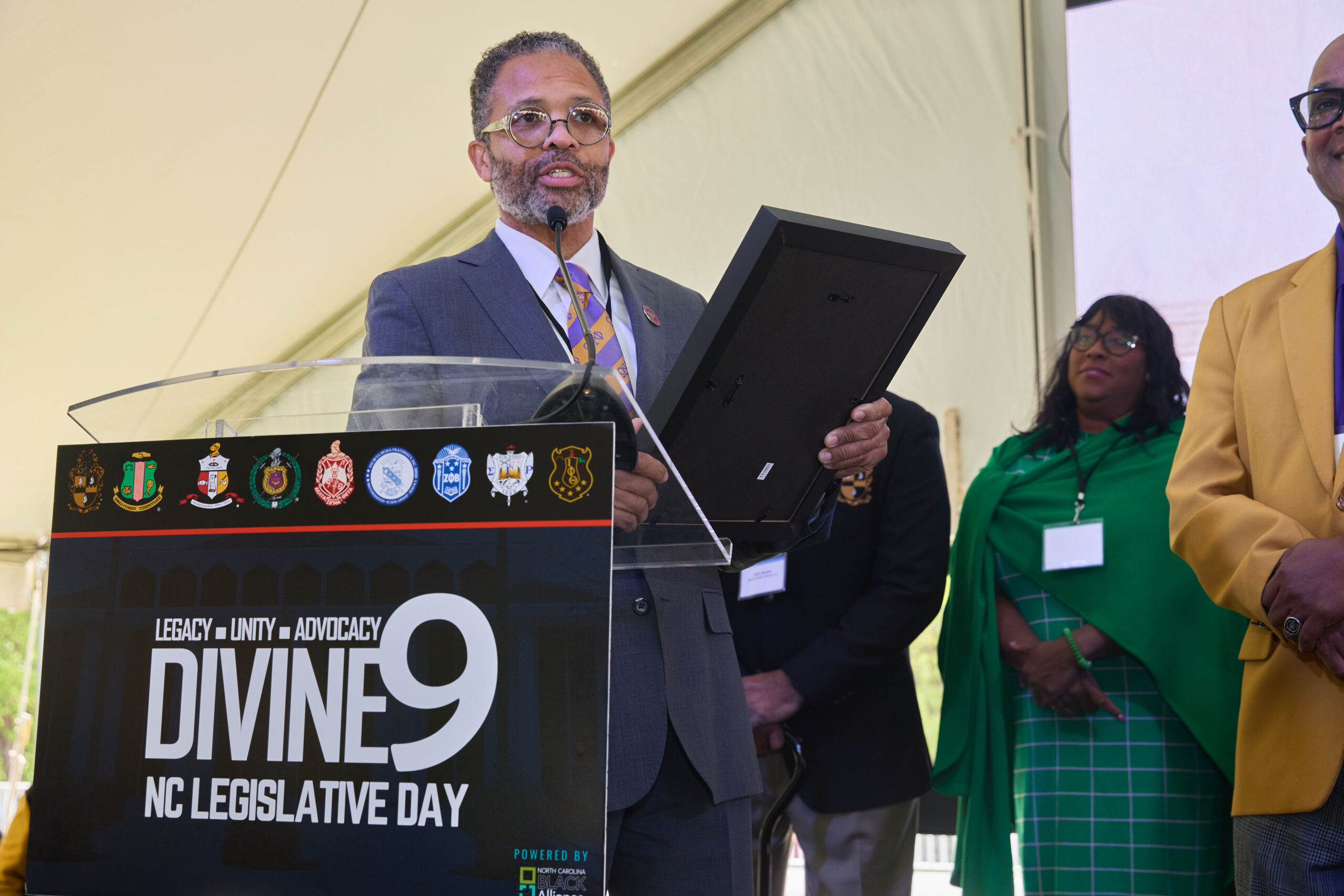 Jesse Jackson Jr., during Divine 9 NC Legislative Day April 8, 2026, in Raleigh, North Carolina,  challenged members of the state's Divine 9 to engage those who have not been voting. During the event at Halifax Mall, he accepted The Order of the Long Leaf Pine posthumously awarded to his father, the Rev. Jesse Jackson Sr.